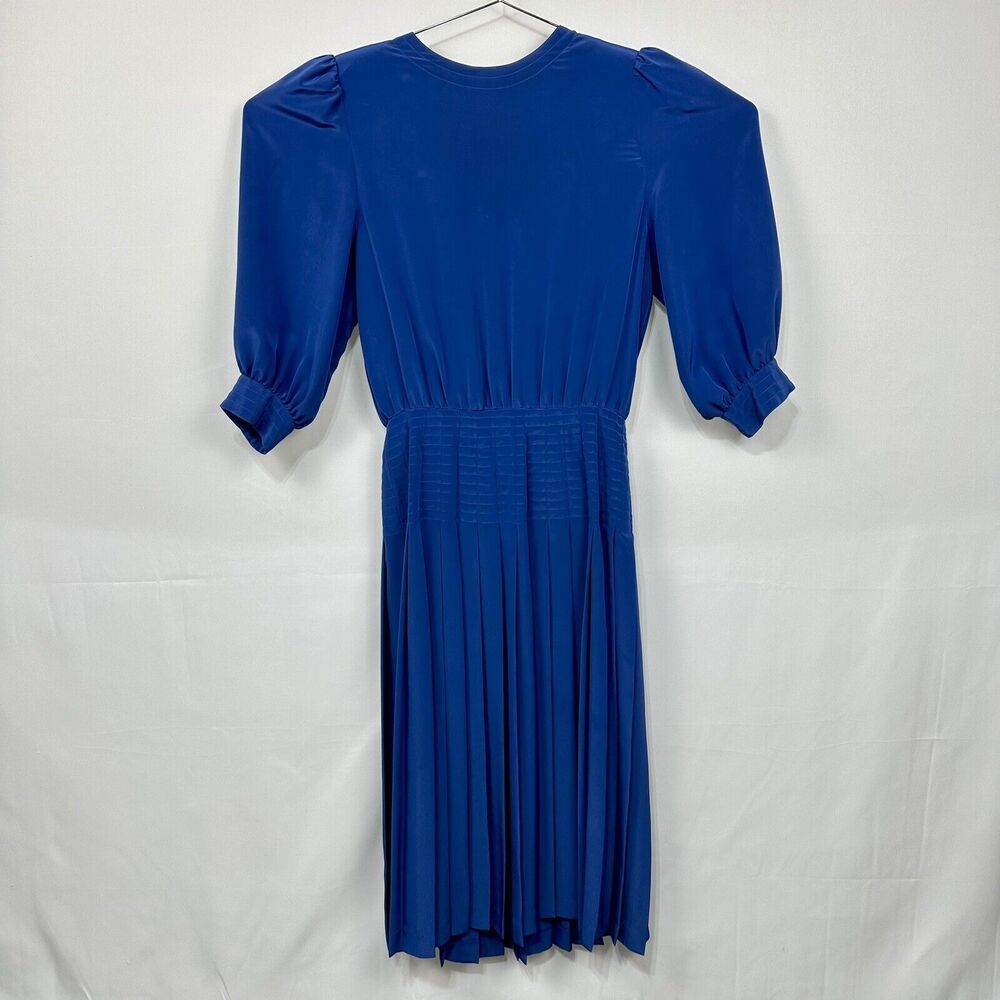 70's Jos. A Bank Women's Dress Purple/Blue Pleated Drop Waist Women's 8P